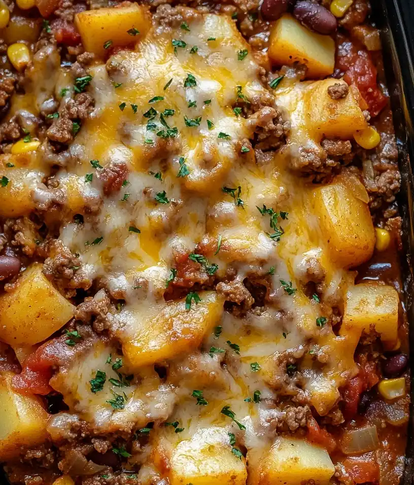 Slow Cooker Cowboy Casserole close up