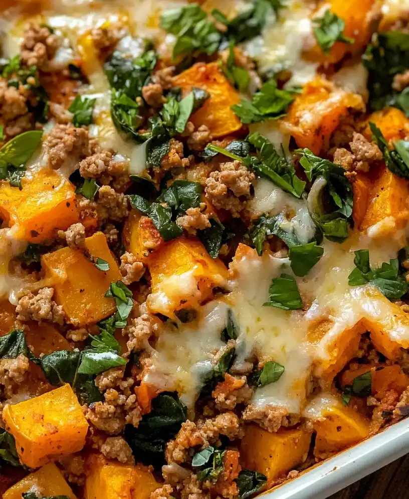 Ground turkey sweet potato bake close up