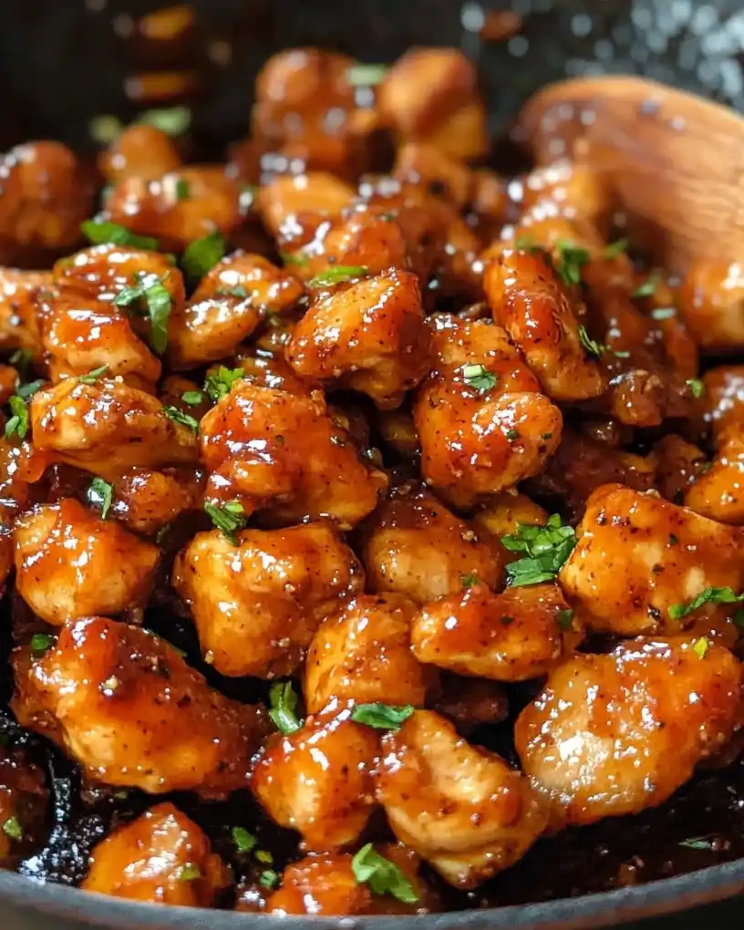 Spicy Ginger Chicken in a skillet, close up