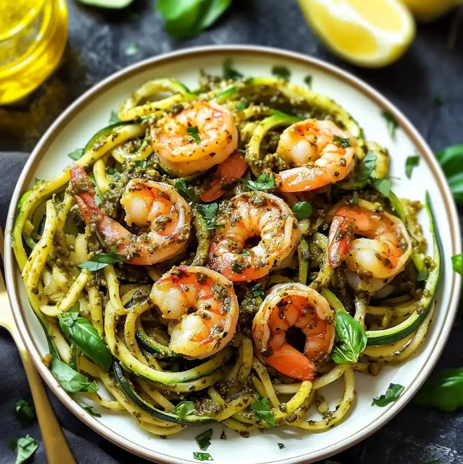 Zucchini Noodles with Pesto and Shrimp