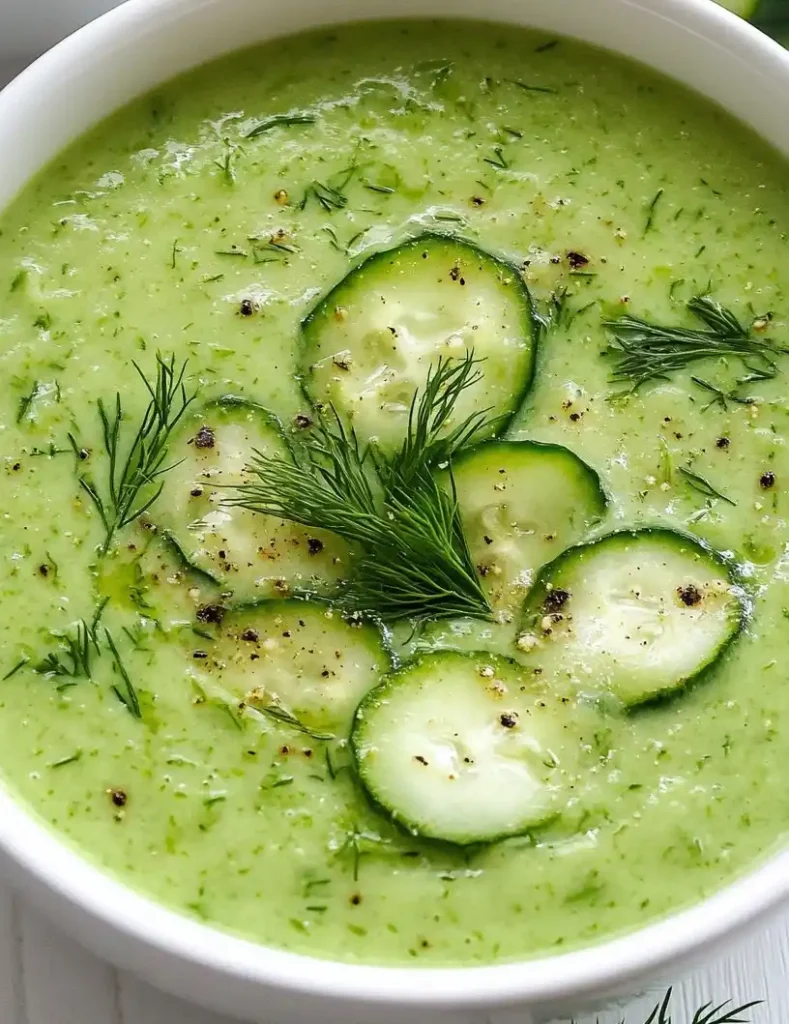 Cold Cucumber Soup with Yogurt and Dill close up