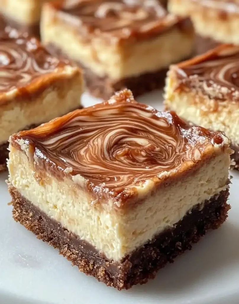 Dulce de leche cheesecake bars close up
