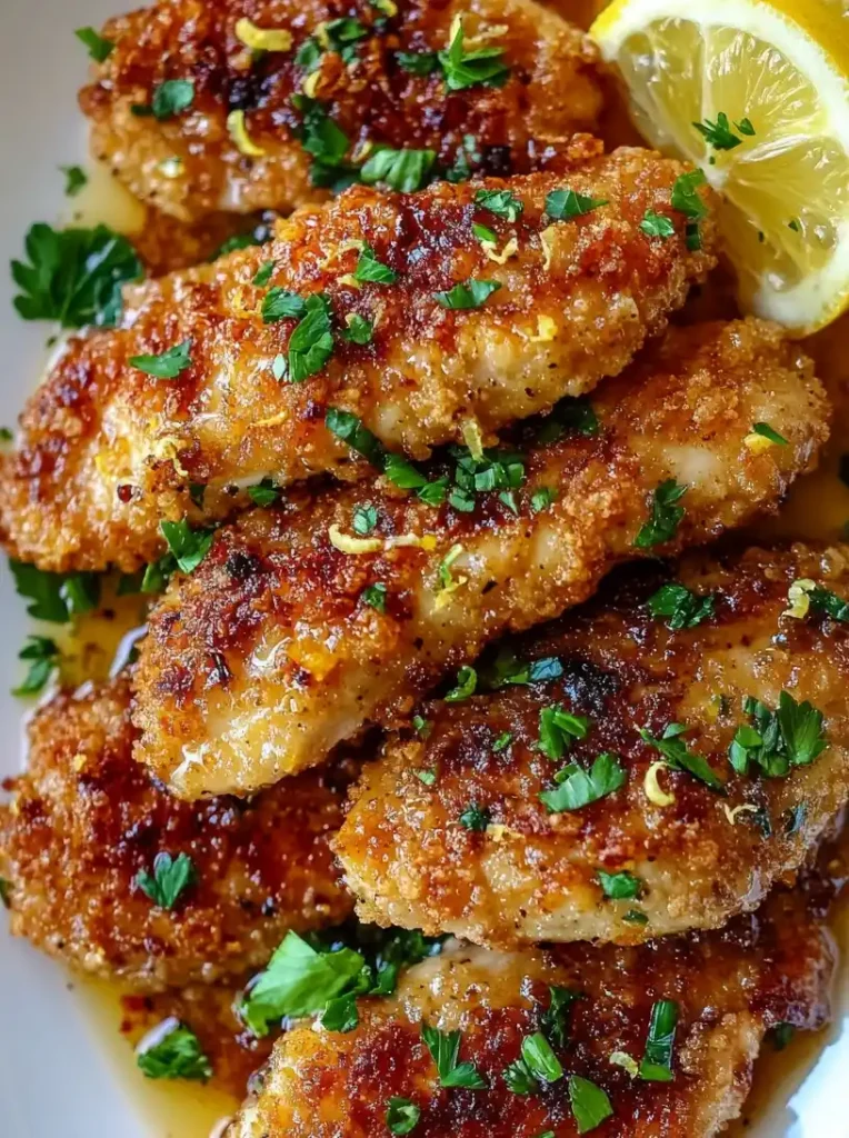 Crispy Lemon Pepper Chicken Cutlets close up