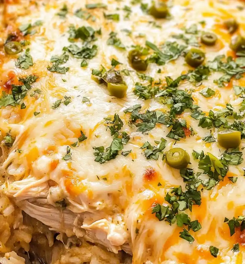 Green Chile Chicken and Rice Casserole close up