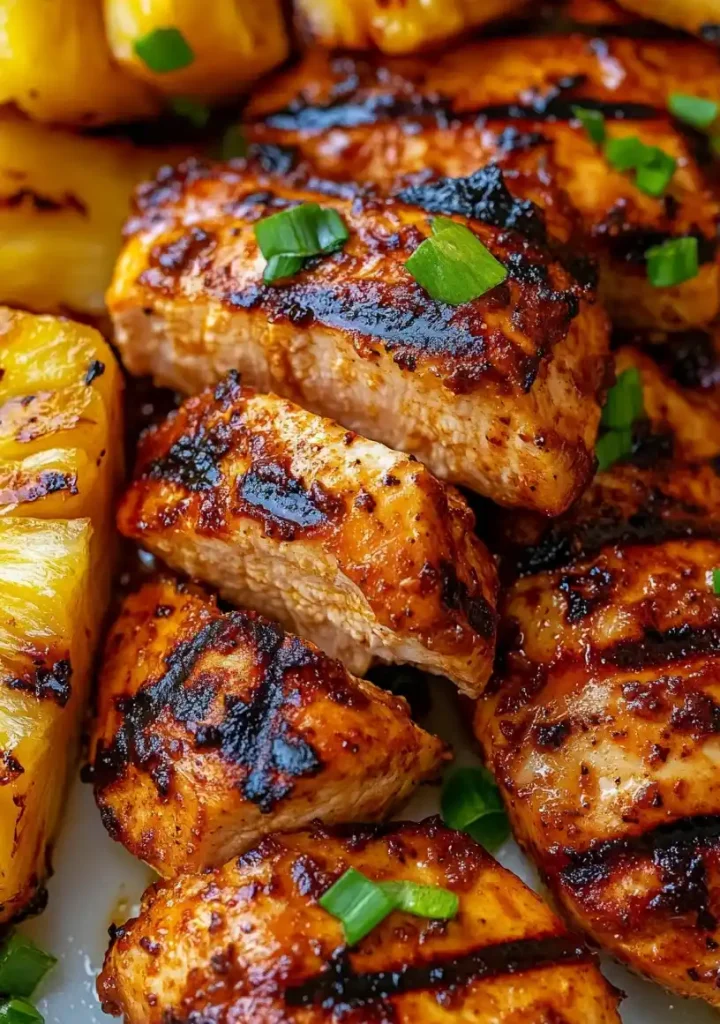 grilled aloha chicken and pineapple close up